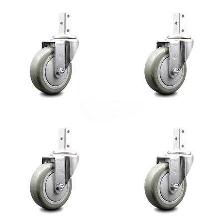 Service Caster 4 Inch Gray Polyurethane Wheel Swivel 7/8 Inch Square Stem Caster Set SCC SCC-SQ20S414-PPUB-GRY-78-4